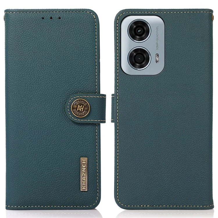 KHAZNEH per Motorola Moto E14 4G / G04 4G / G04s 4G / G24 4G Custodia RFID Blocking Anti-Scratch Stand Phone Cover - Verde