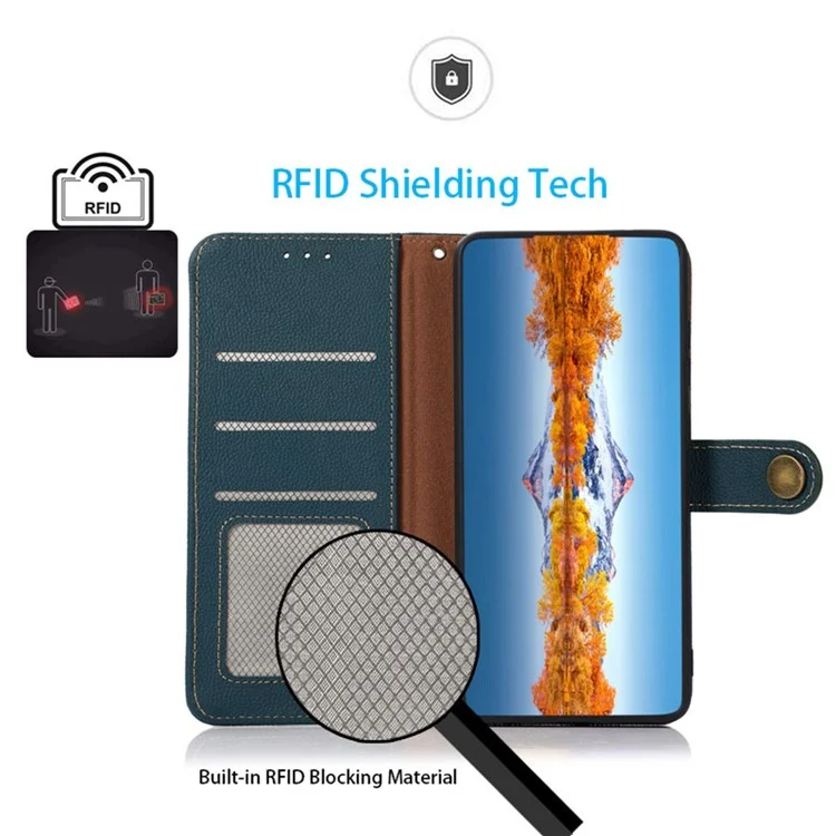 KHAZNEH per Motorola Moto E14 4G / G04 4G / G04s 4G / G24 4G Custodia RFID Blocking Anti-Scratch Stand Phone Cover - Verde