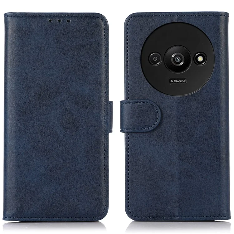 Para Xiaomi Redmi A3 4G / Poco C61 4G Funda Carcasa de Piel de Vaca Textura de Cuero Sintético con Ranuras para Tarjetas - Azul