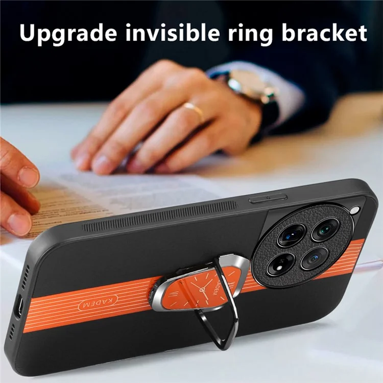 KADEM For OnePlus 12R 5G / Ace 3 5G Cover PU+TPU+Acrylic Kickstand Cell Phone Case - Orange