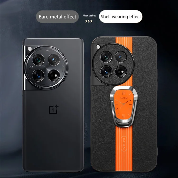 KADEM For OnePlus 12R 5G / Ace 3 5G Cover PU+TPU+Acrylic Kickstand Cell Phone Case - Orange