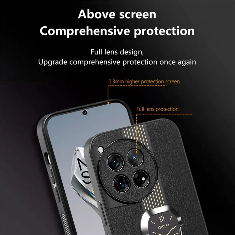 KADEM For OnePlus 12R 5G / Ace 3 5G Cover PU+TPU+Acrylic Kickstand Cell Phone Case - Orange