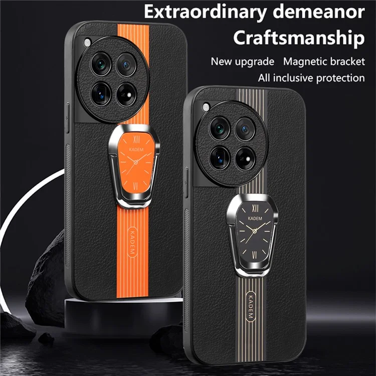 KADEM For OnePlus 12R 5G / Ace 3 5G Cover PU+TPU+Acrylic Kickstand Cell Phone Case - Orange