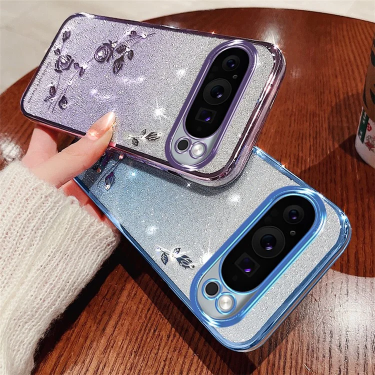 KADEM Per Google Pixel 9 Pro XL Custodia Glitter Degradè Morbida TPU Cover Telefono con Cordino - Rose Gold