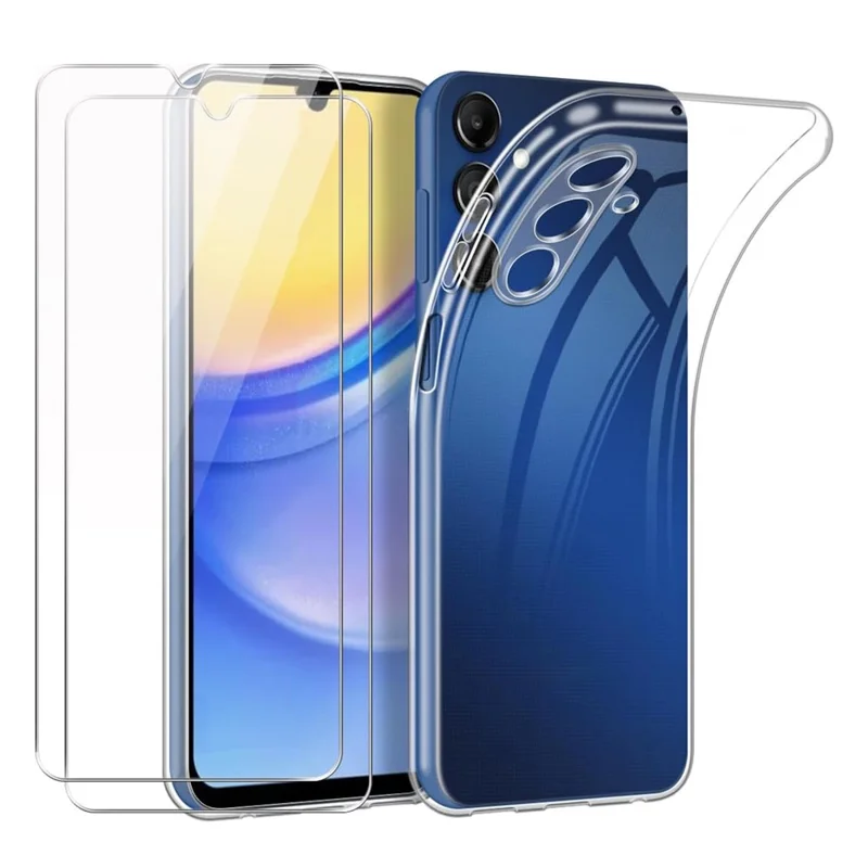 For Samsung Galaxy A05s 4G Case Flexible TPU Phone Cover with 2PCS 2.5D Arc Tempered Glass Film