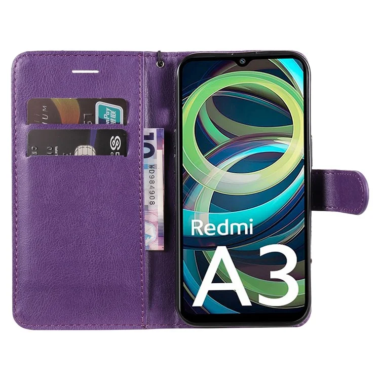 KT Leather Series-2 for Xiaomi Redmi A3 Case Solid Color Stand Flip Phone Cover - Purple