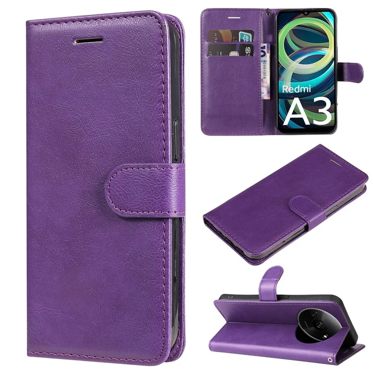 KT Leather Series-2 for Xiaomi Redmi A3 Case Solid Color Stand Flip Phone Cover - Purple