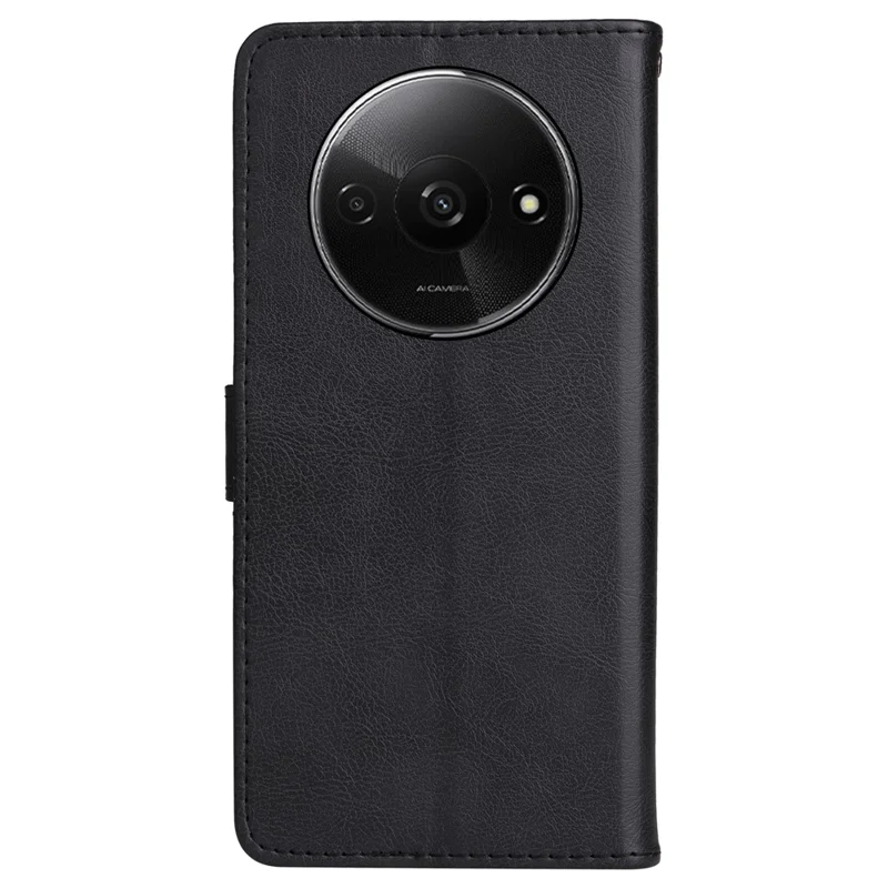 For Xiaomi Redmi A3 4G 4G / Poco C61 4G Case Solid Color Leather Mobile Cover Wallet Stand with Strap - Black