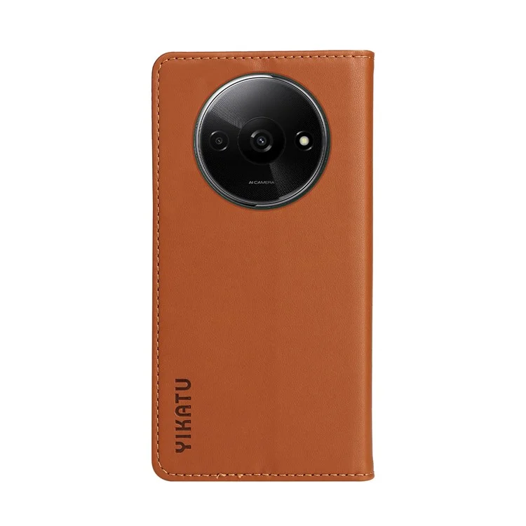 YIKATU YK-001 для Xiaomi Redmi A3 4G / Poco C61 4G Чехол Скрытый Магнитный Поглощающий Кожаный Чехол для Телефона - Коричневый