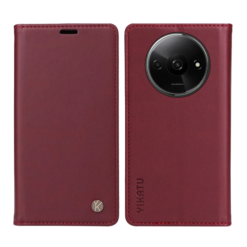 YIKATU YK-001 For Xiaomi Redmi A3 4G / Poco C61 4G Case Hidden Magnetic Adsorption Leather Phone Cover - Wine Red