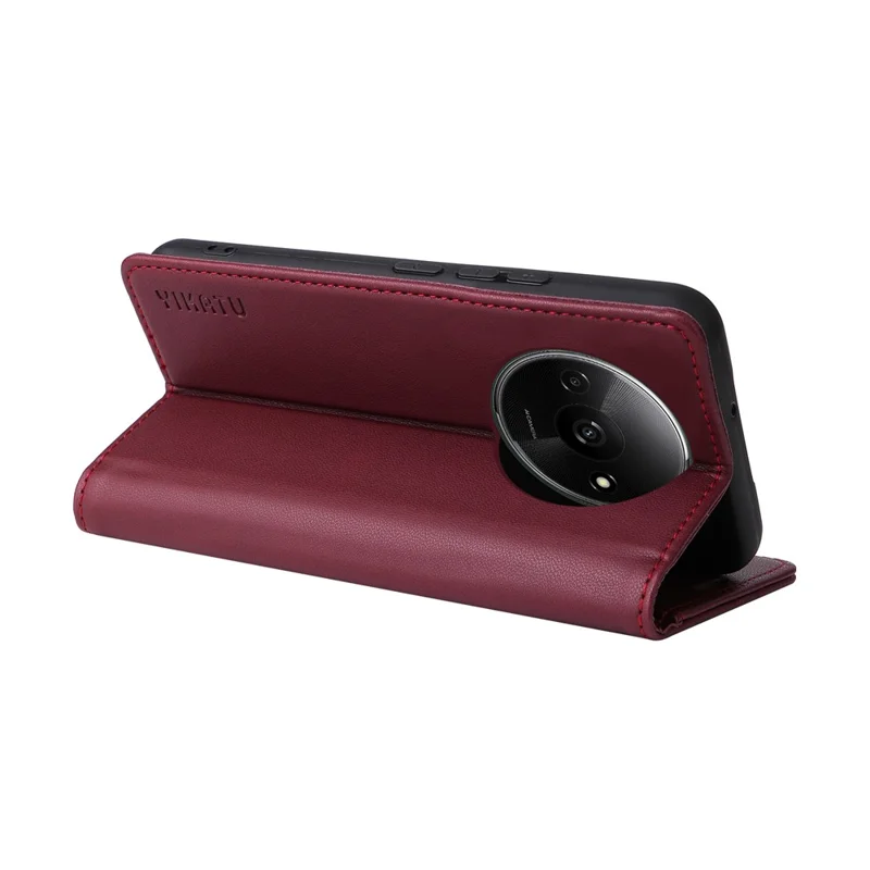 YIKATU YK-001 For Xiaomi Redmi A3 4G / Poco C61 4G Case Hidden Magnetic Adsorption Leather Phone Cover - Wine Red