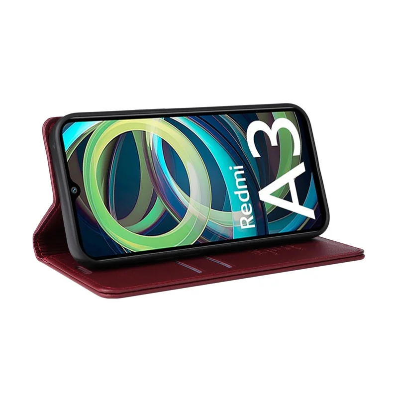 YIKATU YK-001 For Xiaomi Redmi A3 4G / Poco C61 4G Case Hidden Magnetic Adsorption Leather Phone Cover - Wine Red