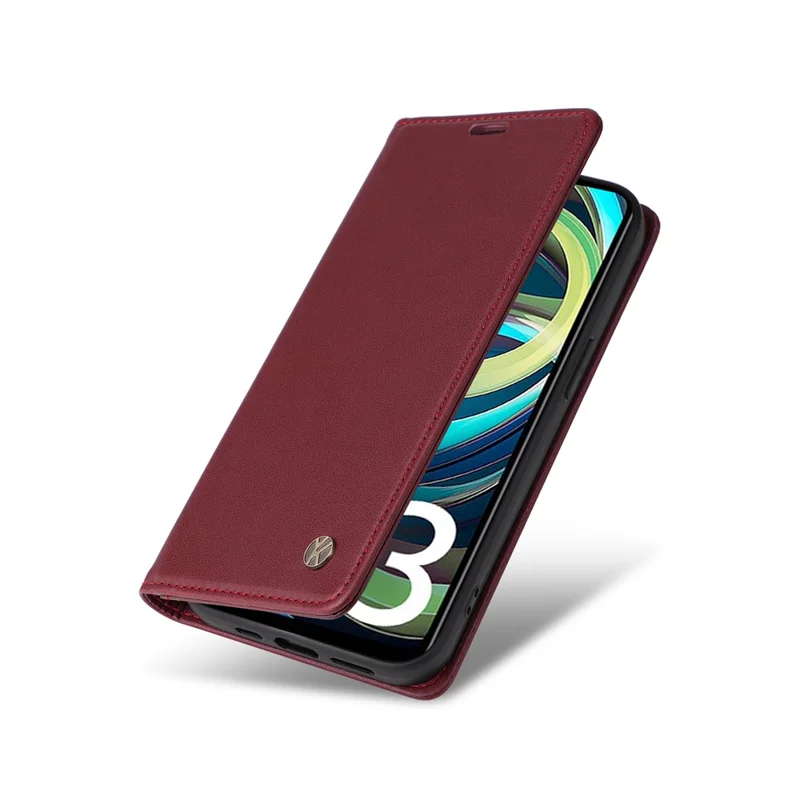 YIKATU YK-001 For Xiaomi Redmi A3 4G / Poco C61 4G Case Hidden Magnetic Adsorption Leather Phone Cover - Wine Red