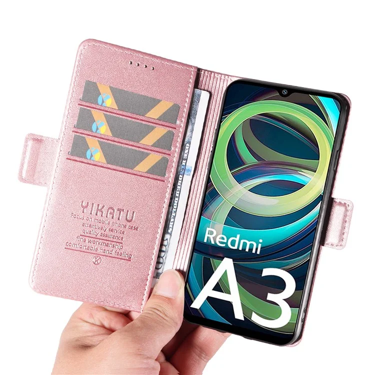 YIKATU YK-003 For Xiaomi Redmi A3 4G / Poco C61 4G Case PU Leather Stand Protective Phone Cover - Rose Gold