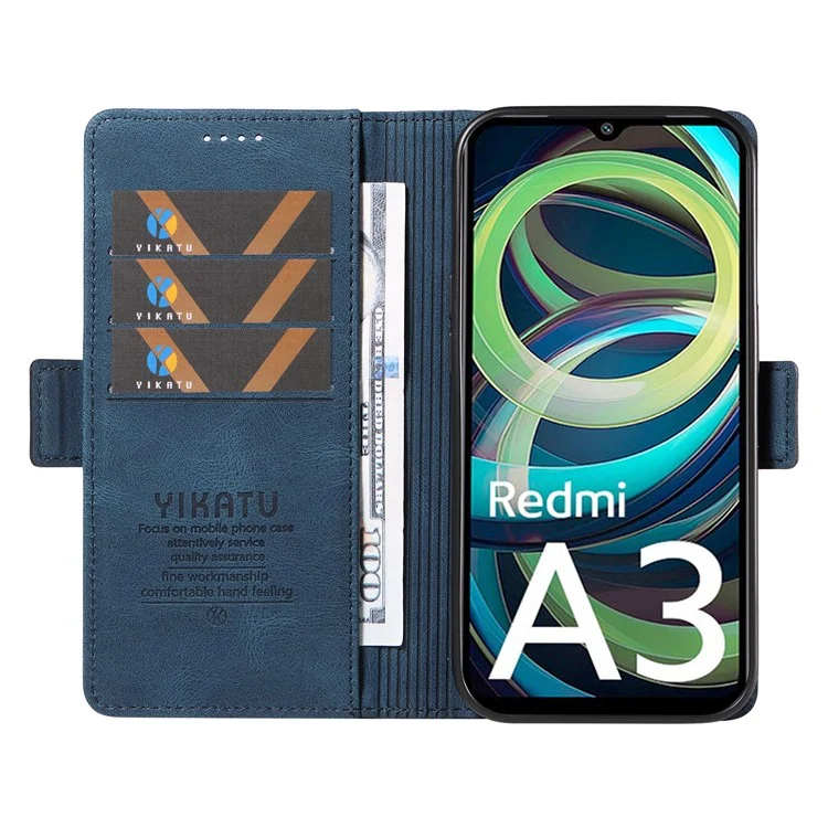 YIKATU YK-005 For Xiaomi Redmi A3 4G / Poco C61 4G Case Wallet Style Skin-Touch Leather Phone Cover - Blue