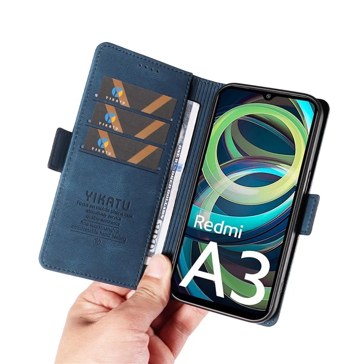 YIKATU YK-005 For Xiaomi Redmi A3 4G / Poco C61 4G Case Wallet Style Skin-Touch Leather Phone Cover - Blue