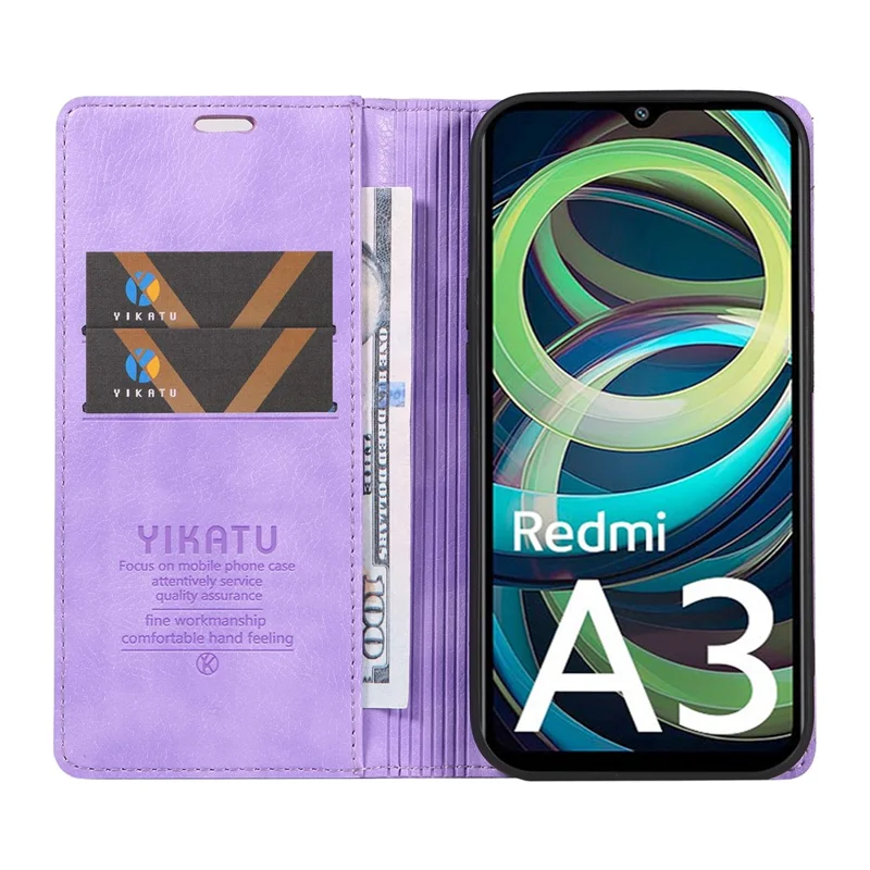 YIKATU YK-006 For Xiaomi Redmi A3 4G / Poco C61 4G Case Folio PU Leather Magnetic Absorption Phone Cover - Purple