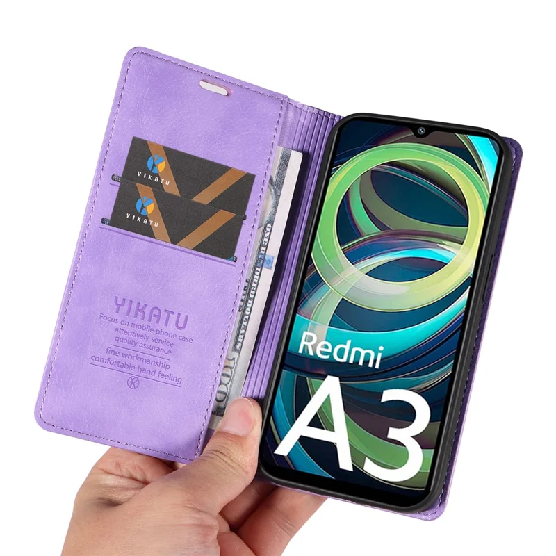 YIKATU YK-006 For Xiaomi Redmi A3 4G / Poco C61 4G Case Folio PU Leather Magnetic Absorption Phone Cover - Purple