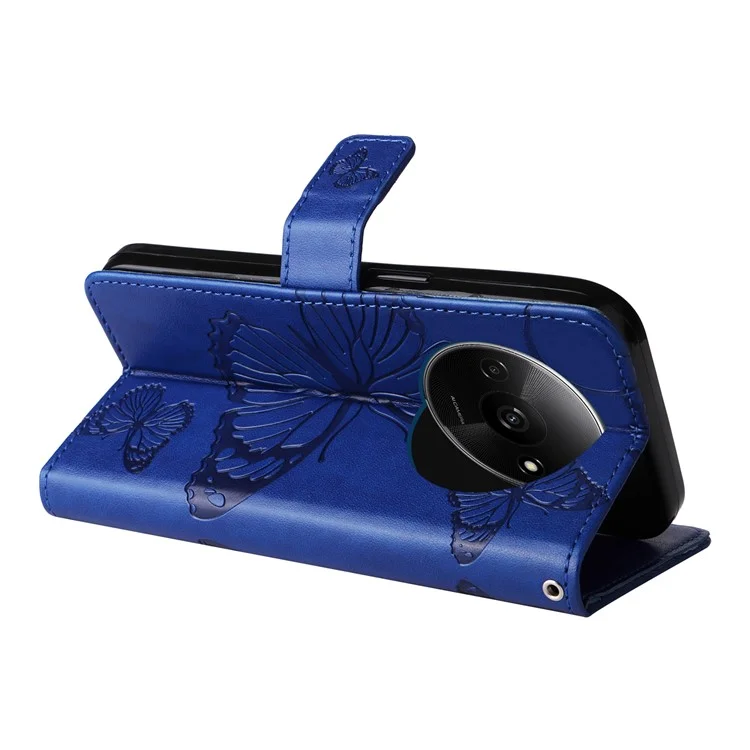 For Xiaomi Redmi A3 4G / Poco C61 4G Wallet Case Floral Butterfly Imprinted Leather Phone Cover Stand - Blue