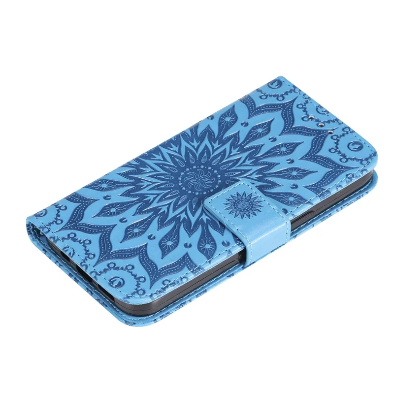 For Xiaomi Redmi A3 4G / Poco C61 4G Phone Case Sunflower Imprinted Leather Wallet Stand Cover with Strap - Blue