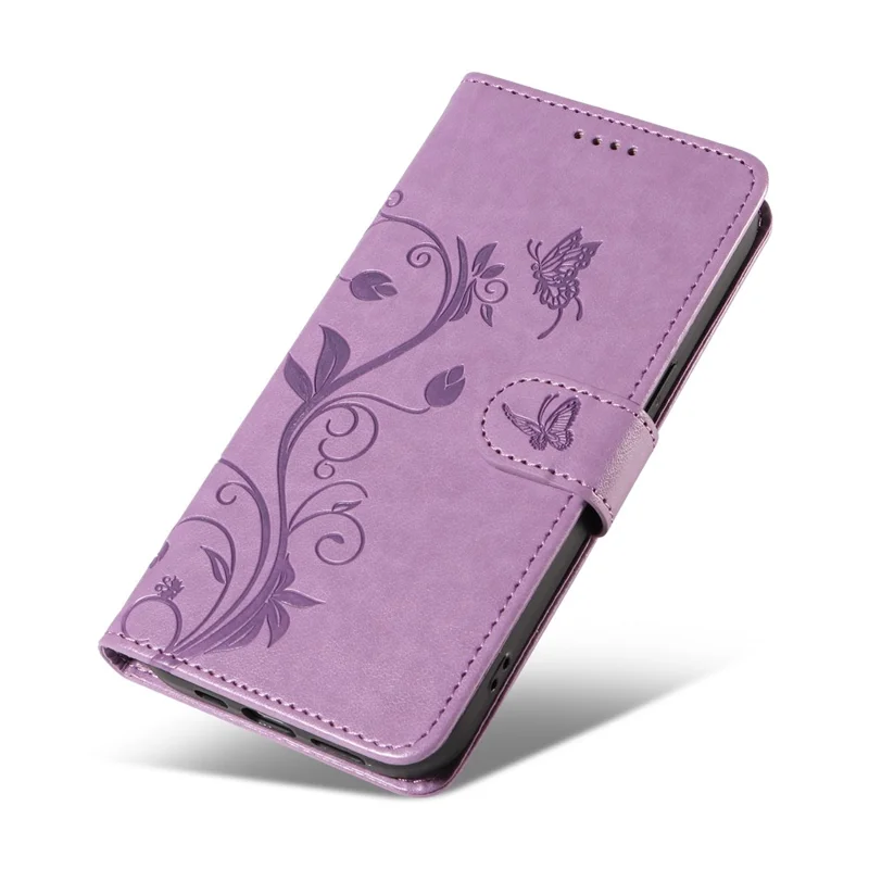 For Xiaomi Redmi A3 / Poco C61 4G PU Leather Cases Flower Pattern Wallet Stand Phone Cover with Strap - Purple