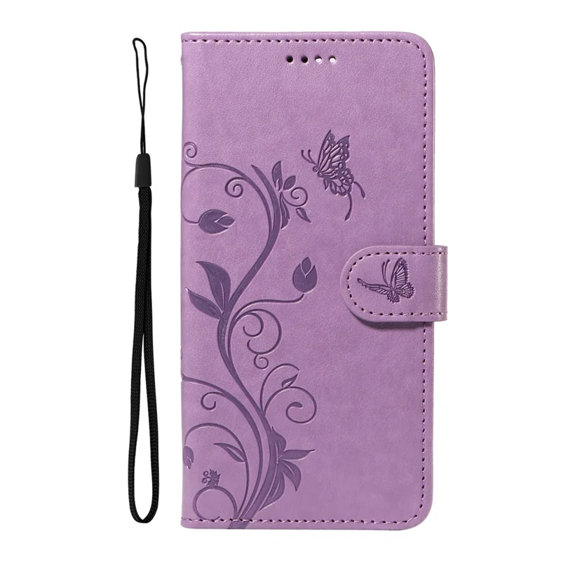 For Xiaomi Redmi A3 / Poco C61 4G PU Leather Cases Flower Pattern Wallet Stand Phone Cover with Strap - Purple