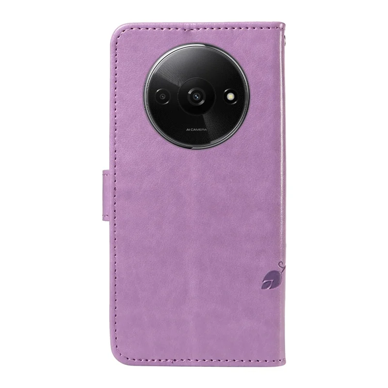 For Xiaomi Redmi A3 / Poco C61 4G PU Leather Cases Flower Pattern Wallet Stand Phone Cover with Strap - Purple