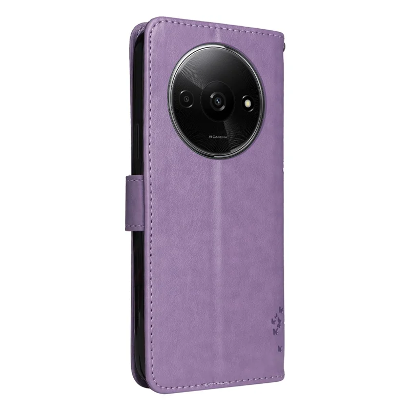 For Xiaomi Redmi A3 / Poco C61 4G Phone Case with Stand Cat Tree Pattern Leather Wallet Mobile Cover - Light Purple