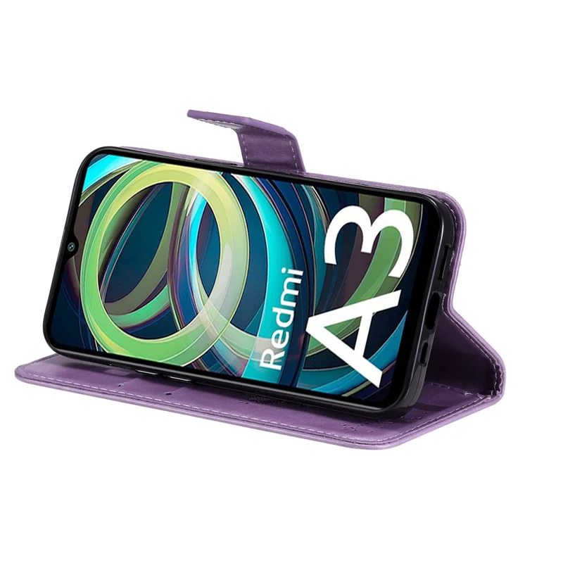 For Xiaomi Redmi A3 / Poco C61 4G Phone Case with Stand Cat Tree Pattern Leather Wallet Mobile Cover - Light Purple