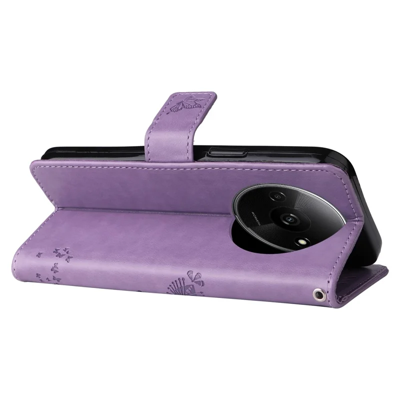 For Xiaomi Redmi A3 / Poco C61 4G Phone Case with Stand Cat Tree Pattern Leather Wallet Mobile Cover - Light Purple