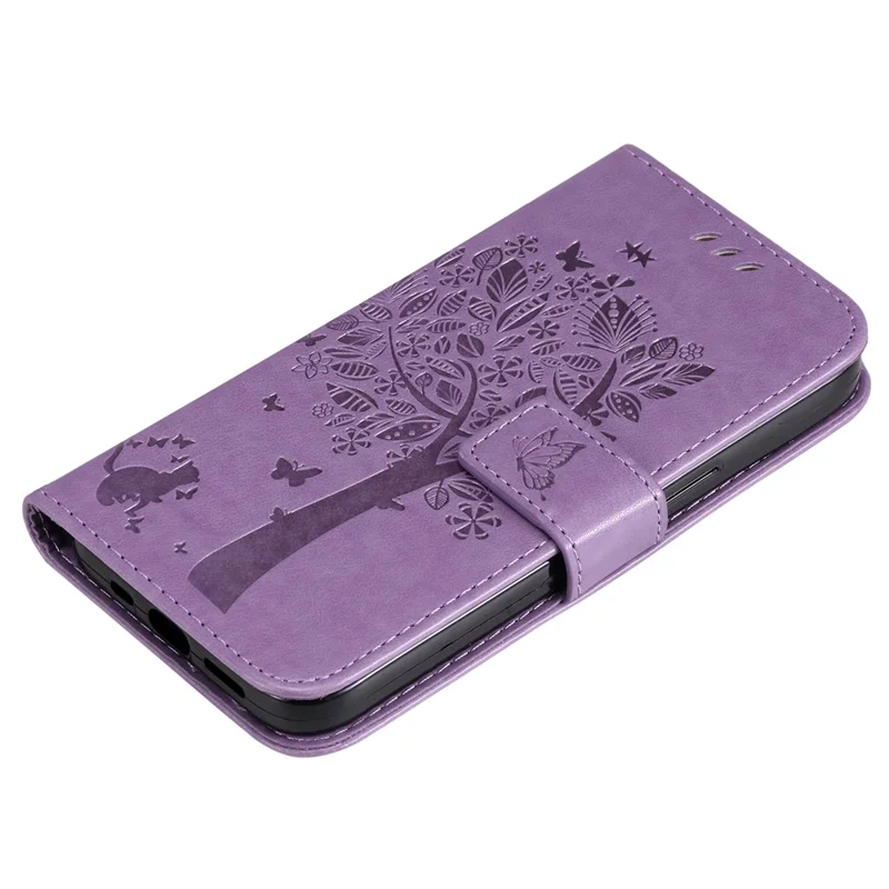 For Xiaomi Redmi A3 / Poco C61 4G Phone Case with Stand Cat Tree Pattern Leather Wallet Mobile Cover - Light Purple