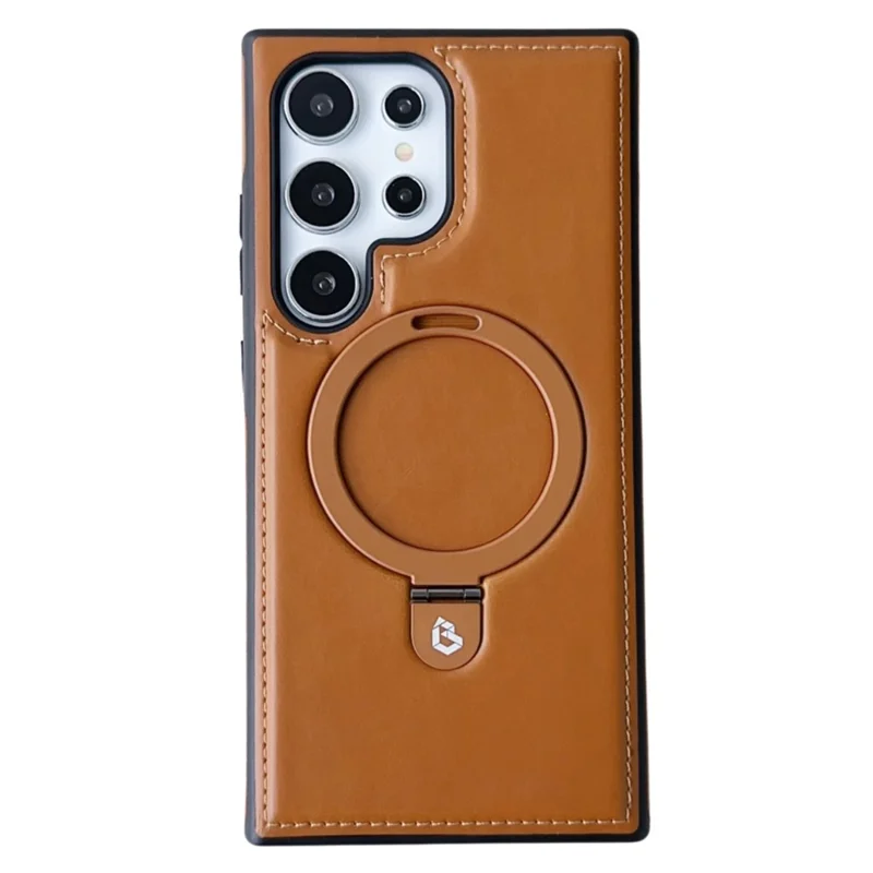 Für Samsung Galaxy S24 Ultra Magnetische Hülle Leder+TPU Ring Ständer Handyhülle - Braun