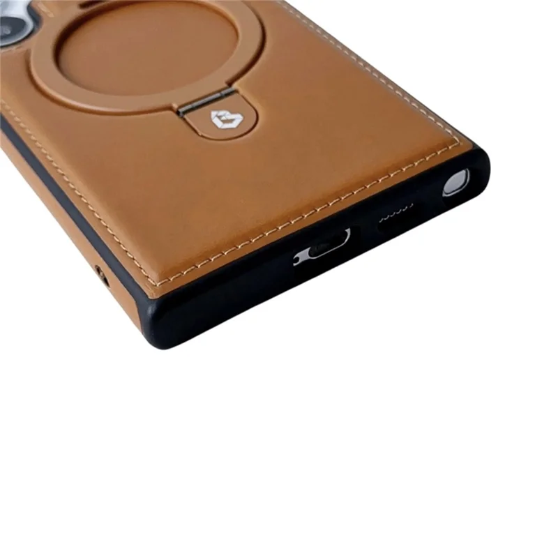 For Samsung Galaxy S24 Ultra Magnetic Case Leather+TPU Ring Kickstand Phone Cover - Black