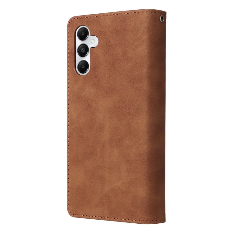 For Samsung Galaxy S23 FE Case Ziiper Leather Phone Cover with Multiple Card Slots Wallet - Brown