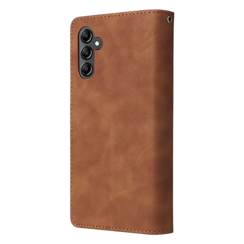 For Samsung Galaxy A15 4G / 5G Case with Card Slots PU Leather Zipper Wallet Phone Cover - Brown