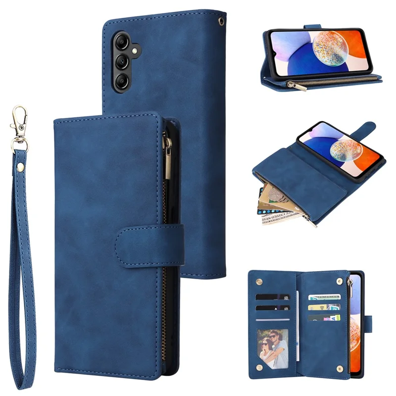 For Samsung Galaxy A15 4G / 5G Case with Card Slots PU Leather Zipper Wallet Phone Cover - Blue