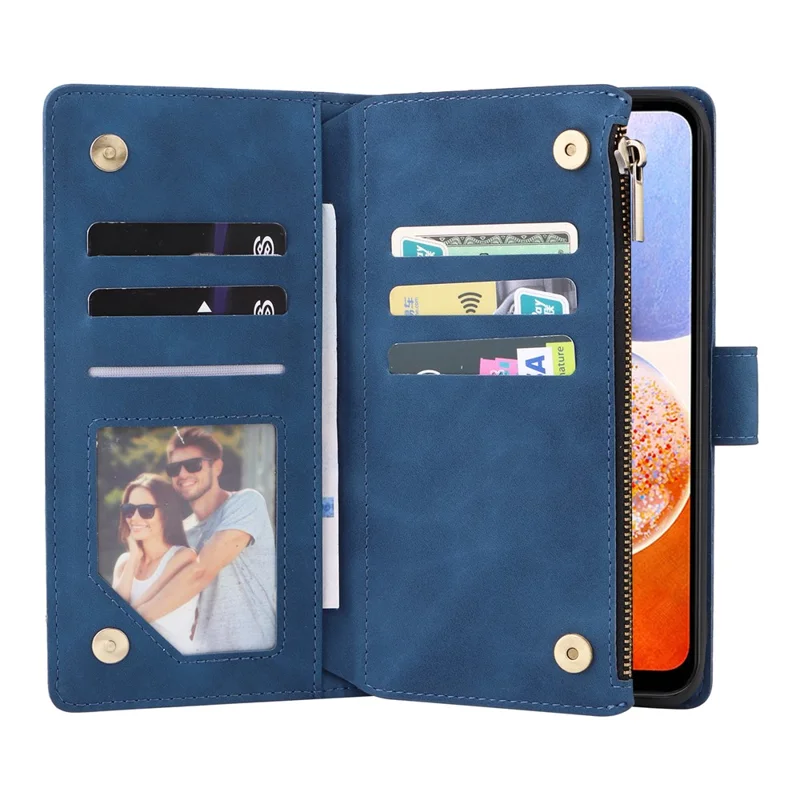 For Samsung Galaxy A15 4G / 5G Case with Card Slots PU Leather Zipper Wallet Phone Cover - Blue