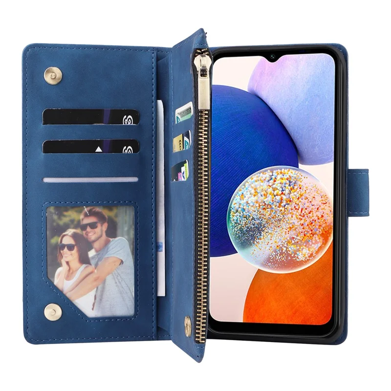 For Samsung Galaxy A15 4G / 5G Case with Card Slots PU Leather Zipper Wallet Phone Cover - Blue