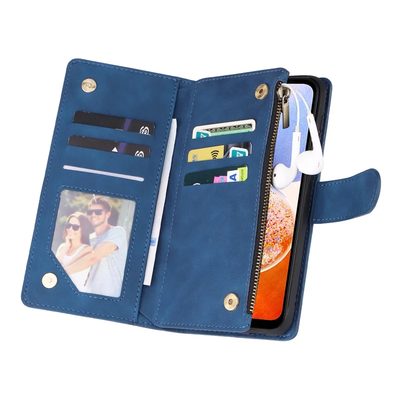 For Samsung Galaxy A15 4G / 5G Case with Card Slots PU Leather Zipper Wallet Phone Cover - Blue