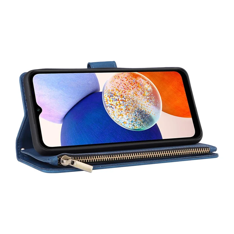 For Samsung Galaxy A15 4G / 5G Case with Card Slots PU Leather Zipper Wallet Phone Cover - Blue