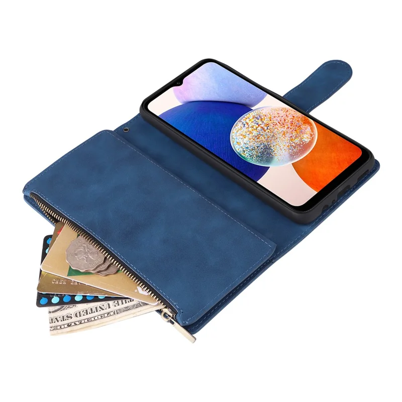 For Samsung Galaxy A15 4G / 5G Case with Card Slots PU Leather Zipper Wallet Phone Cover - Blue