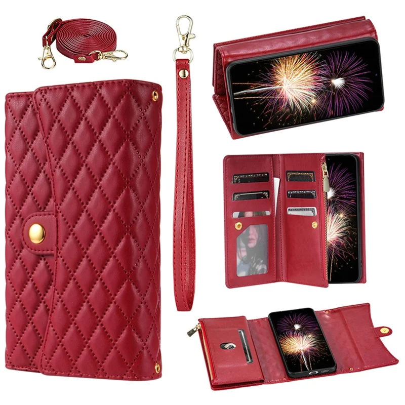 BKS-002 Pour Xiaomi Redmi 13C 4G / 13C 5G / Poco C65 4G / Poco M6 5G / 13R 5G Etui Portefeuille en Cuir PU avec Fermeture Éclair et Support - Rouge