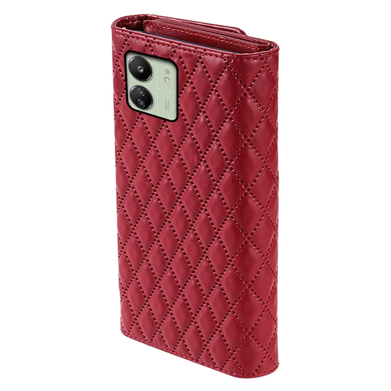 BKS-002 Pour Xiaomi Redmi 13C 4G / 13C 5G / Poco C65 4G / Poco M6 5G / 13R 5G Etui Portefeuille en Cuir PU avec Fermeture Éclair et Support - Rouge