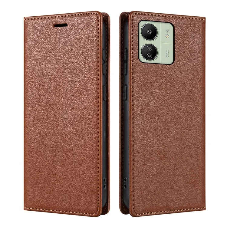 BKS-001 Para Xiaomi Redmi 13C 4G / 13C 5G / Poco C65 4G / Poco M6 5G / 13R 5G Funda de Cuero PU Cubierta Resistente a Caídas Magnética - Marrón