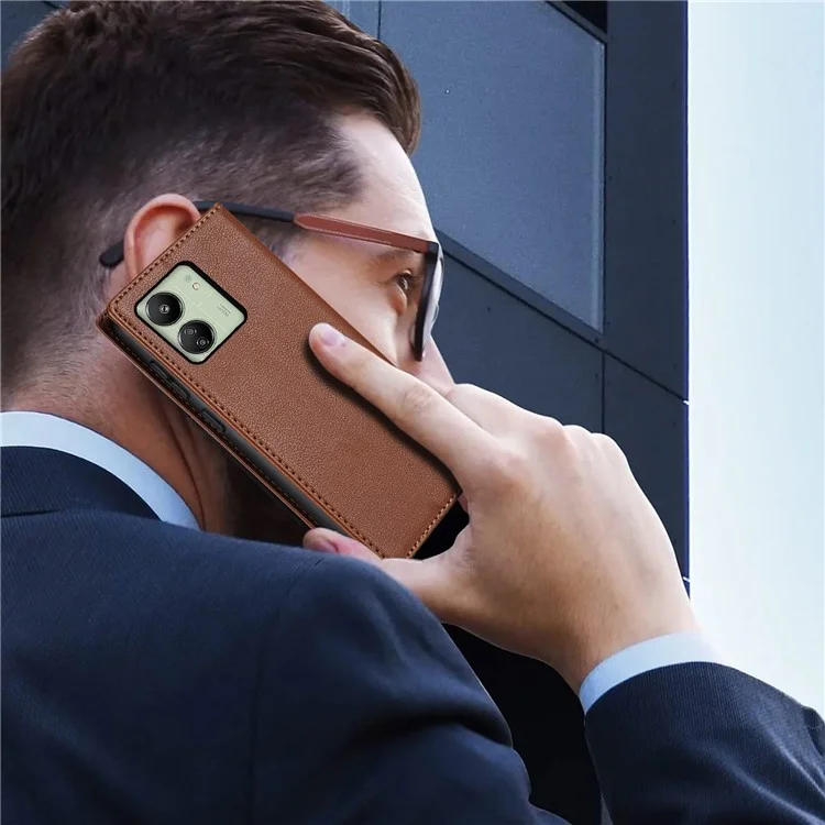 BKS-001 Para Xiaomi Redmi 13C 4G / 13C 5G / Poco C65 4G / Poco M6 5G / 13R 5G Funda de Cuero PU Cubierta Resistente a Caídas Magnética - Marrón