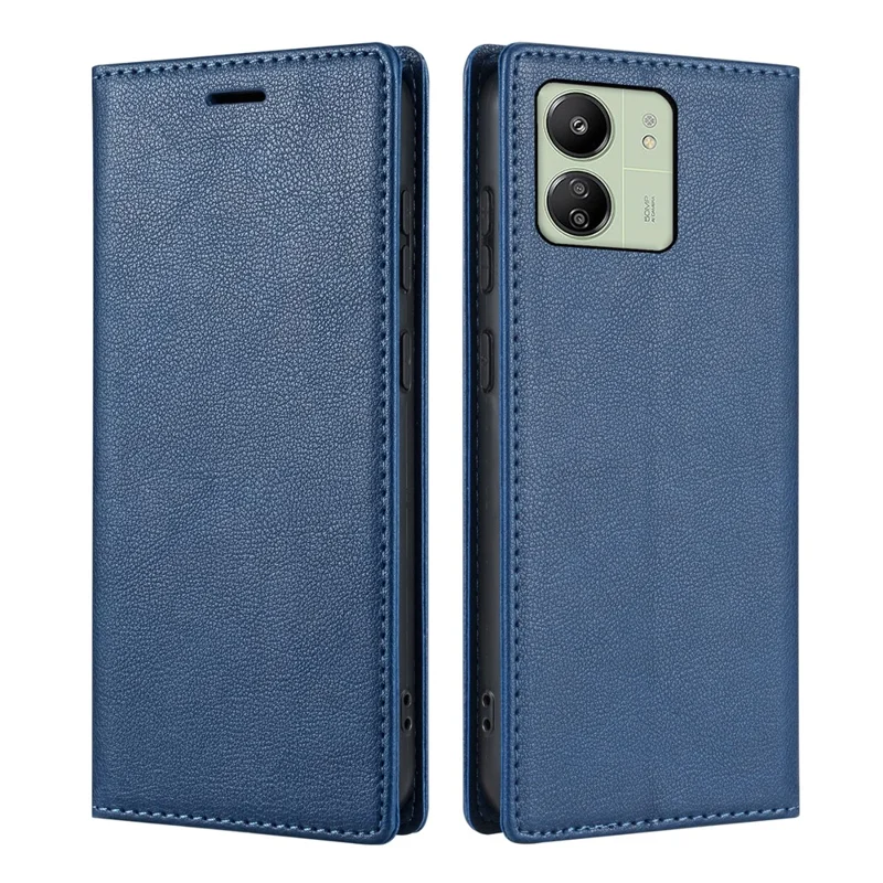 BKS-001 For Xiaomi Redmi 13C 4G / 13C 5G / Poco C65 4G / Poco M6 5G / 13R 5G Case PU Leather Cover Magnetic Drop-Resistant Shell - Blue