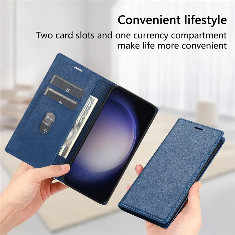 BKS-001 For Xiaomi Redmi 13C 4G / 13C 5G / Poco C65 4G / Poco M6 5G / 13R 5G Case PU Leather Cover Magnetic Drop-Resistant Shell - Blue