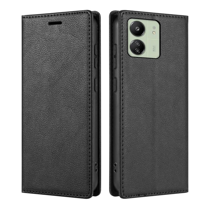 BKS-001 For Xiaomi Redmi 13C 4G / 13C 5G / Poco C65 4G / Poco M6 5G / 13R 5G Case PU Leather Cover Magnetic Drop-Resistant Shell - Black