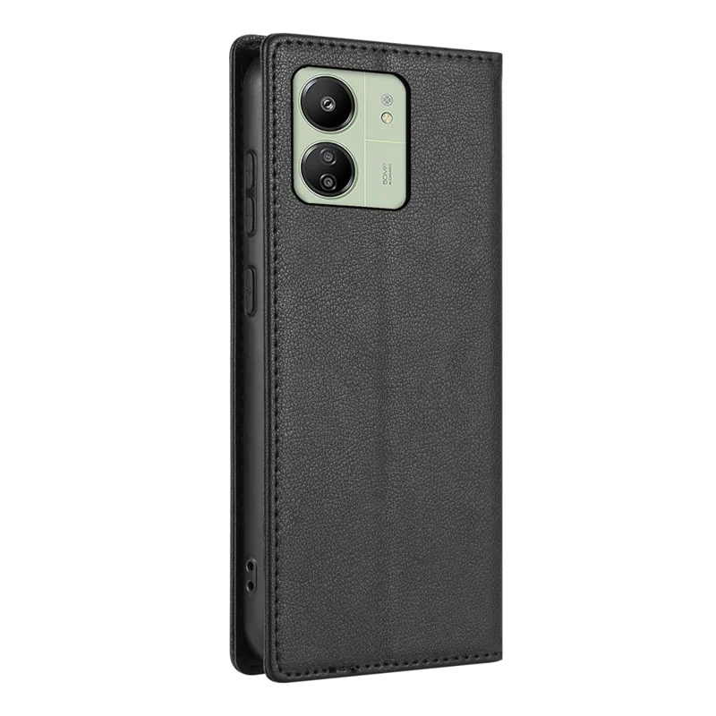 BKS-001 For Xiaomi Redmi 13C 4G / 13C 5G / Poco C65 4G / Poco M6 5G / 13R 5G Case PU Leather Cover Magnetic Drop-Resistant Shell - Black