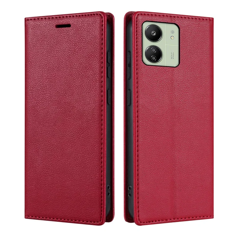 BKS-001 For Xiaomi Redmi 13C 4G / 13C 5G / Poco C65 4G / Poco M6 5G / 13R 5G Case PU Leather Cover Magnetic Drop-Resistant Shell - Red